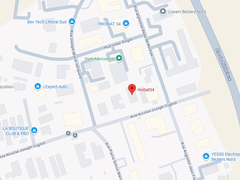 mobat34 Béziers : Plan d'accès et localisation Mercorent Plan de localisation mobat34 situé rue Nicolas Joseph Cugnot dans le parc d'activités Mercorent à Béziers.